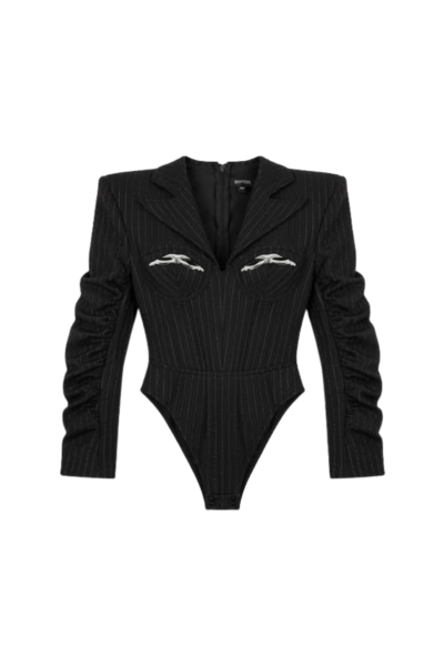 CHALKSTRIPPED CORSET BLAZER